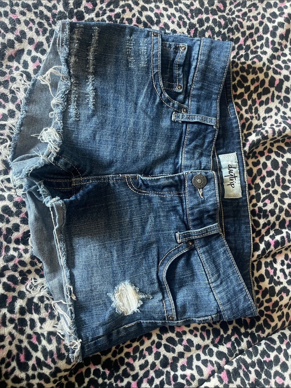 Daytrip Dark Blue Distressed Denim Cutoff Shorts